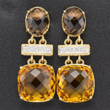 Vintage 14K Yellow Gold Citrine & Diamond Drop Earrings 10.7Grams 33.0 x 13.5 mm