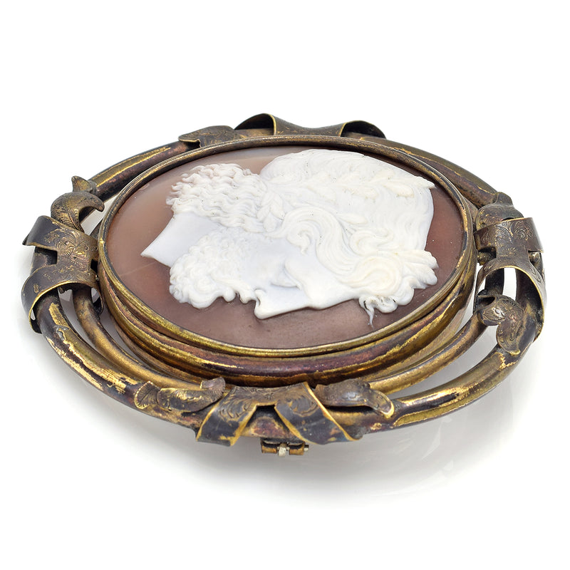 Antique Cameo Large Oval Swivel Mourning Brooch Pin