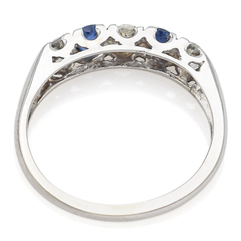 Antique 14K White Gold Sapphire & 0.48 TCW Diamond Band Ring