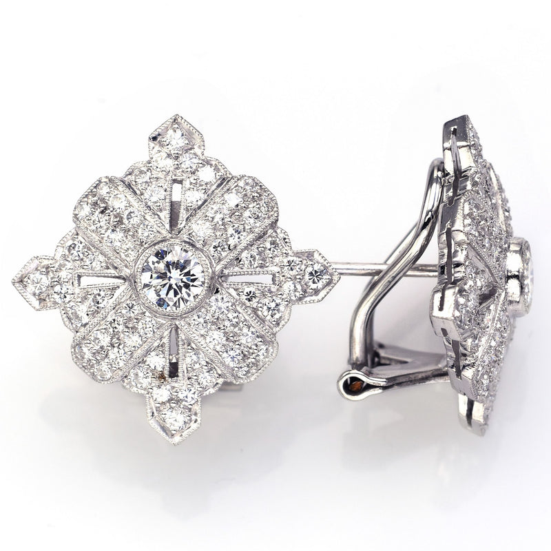 Vintage 18K White Gold 2.04 TCW Diamond Omega Back Earrings