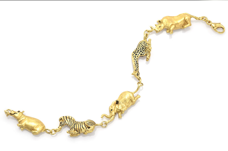 Gayle Bright 18K Yellow Gold African Animals Link Bracelet Limited Edition 27/500