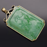 GIA Cert Antique 14K Gold Translucent Mottled Green Grade A Jadeite Jade Pendant