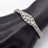 Vintage 10K White Gold Diamond Filigree Bracelet
