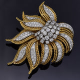 Vintage 18K Yellow Gold & Platinum 6.05TCW Diamond Floral Brooch Pin