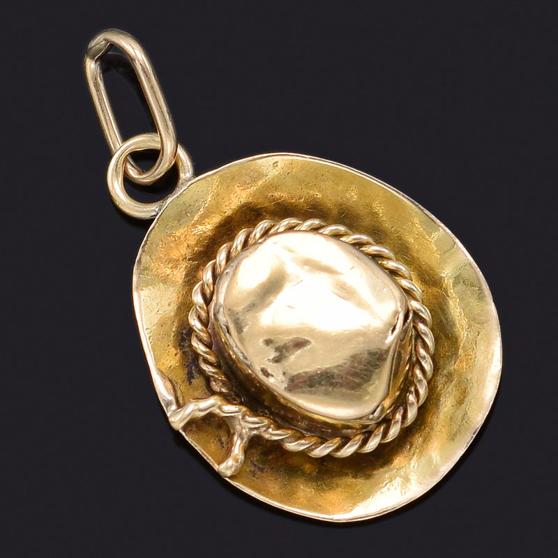 Vintage 14K Yellow Gold Cowboy Hat Charm Pendant