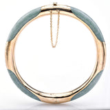 Vintage 14K Yellow Gold Green Jade Hinged Bangle Bracelet