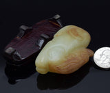 Antique White Red Mutton Fat Jade Carved Lion Beast Figurine with Stand