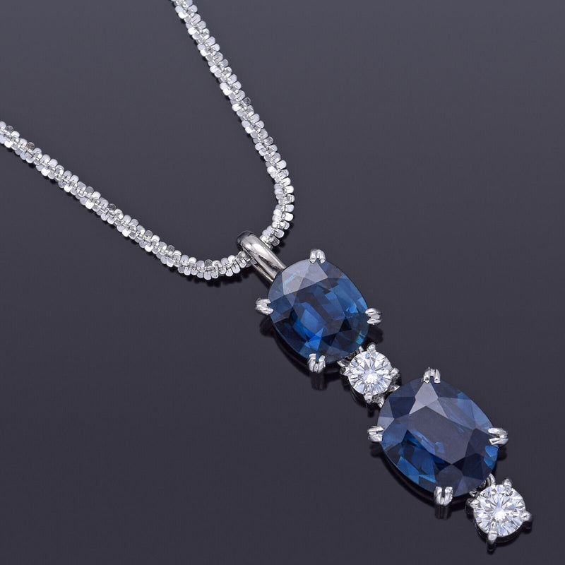 Estate 18K White Gold Sapphire & Diamond Pendant Necklace 5.6 Grams 19.5 Inches