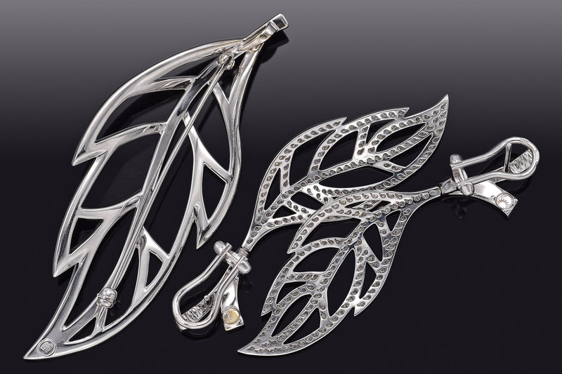 Vintage 18K White Gold 6 TCW Diamond Pendant Brooch & Drop Earrings Set G/H VS