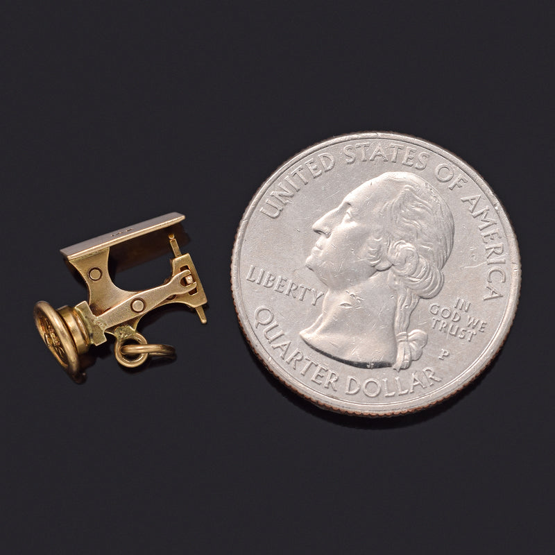 Vintage 14K Yellow Gold Sewing Machine Charm Pendant