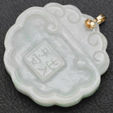 Antique 14K Gold Green Jade Large Thick Carved Deity Reversible Pendant