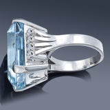 Vintage 14K White Gold 21.19 Ct Aquamarine & 0.48 TCW Diamond Ring