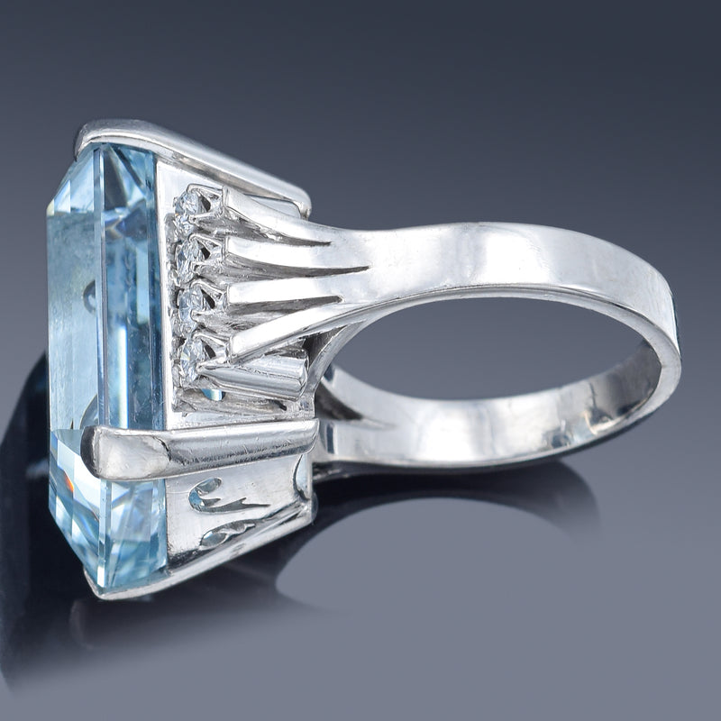 Vintage 14K White Gold 21.19 Ct Aquamarine & 0.48 TCW Diamond 15.1 Grams