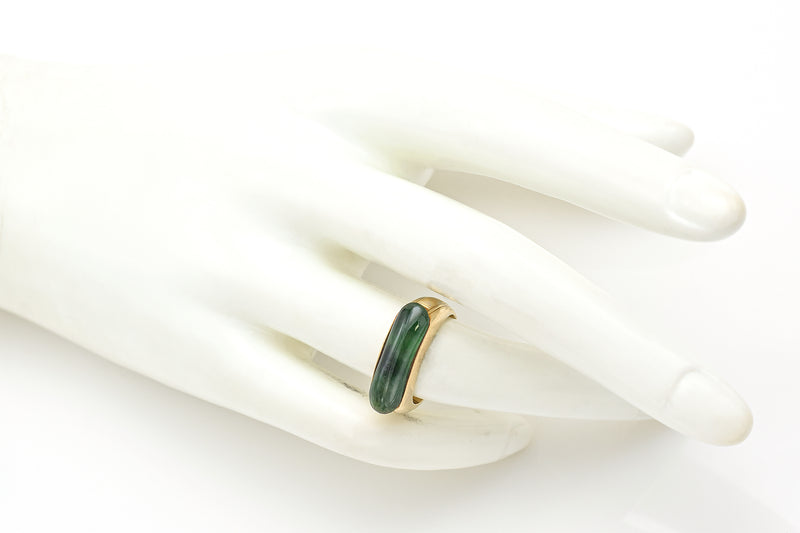Vintage 14K Yellow Gold Green Jade Saddle Band Ring 4.0 Grams Size 5.25