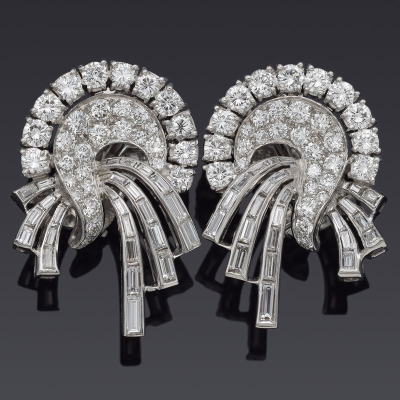 Vintage Platinum 4.87 TCW Diamond Clip on Earrings