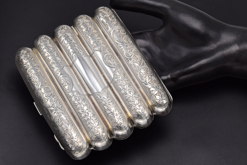 Antique Victorian A.C Birmingham Sterling Silver 5 Tube Cigar Case Holder