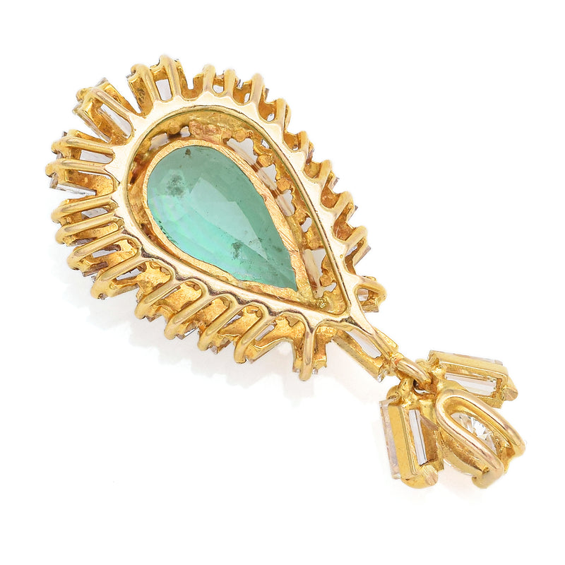 Vintage 18K Yellow Gold 2.35 Ct Emerald & 2.22 TCW Diamond Pear Pendant