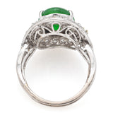 Vintage 14K White Gold 3.37 Ct Imperial Green Jade & 0.61 TCW Diamond Oval Ring