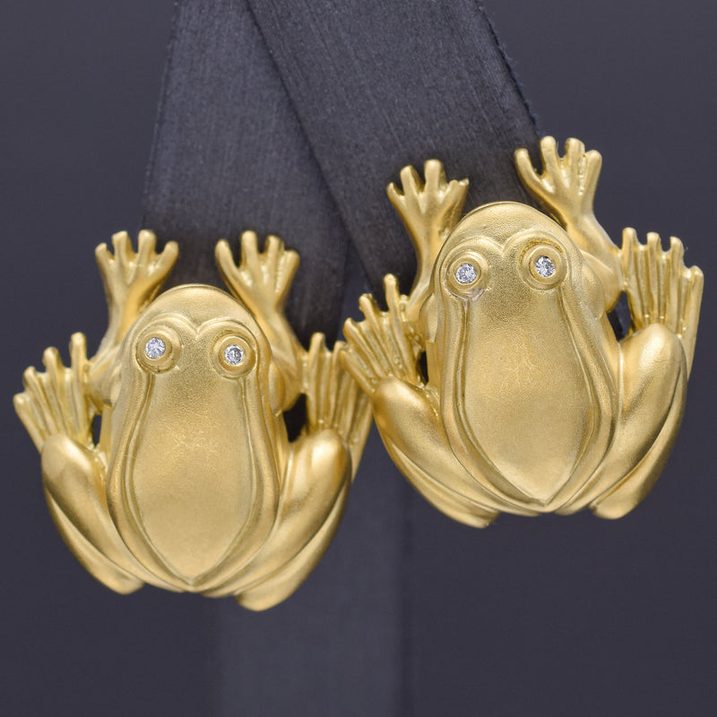 Barry Kieselstein-Cord 1998 18K Yellow Gold Diamond Frog Clip-On Drop Earrings