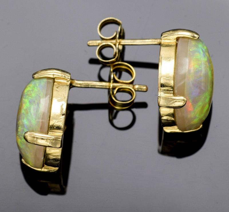 Vintage 14K Yellow Gold Jelly Opal Oval Stud Earrings