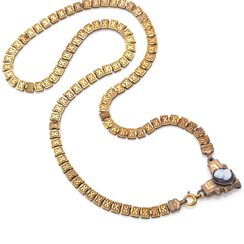 Antique Victorian 12K Gold Filled Onyx Cameo Pendant Necklace