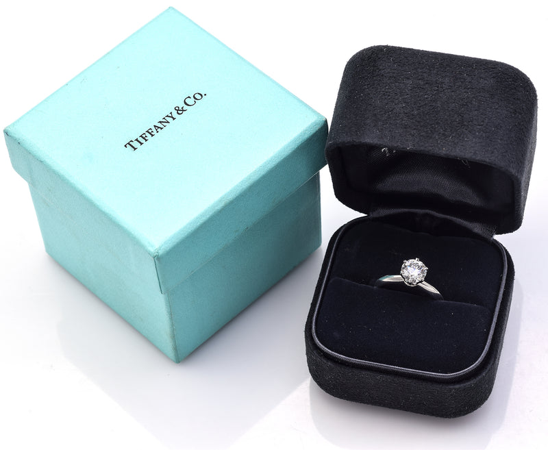 Tiffany & Co Certified Platinum 1.02 Ct Diamond Round Solitaire Band Ring