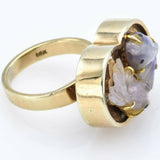 Vintage 14K Yellow Gold Lavender Jade Koi Fish Ring