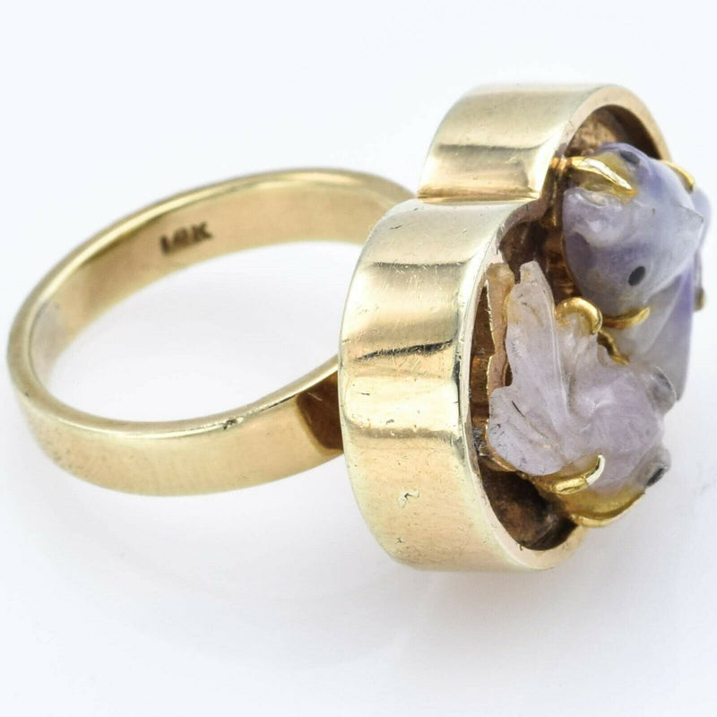 Vintage 14K Yellow Gold Lavender Jade Koi Fish Ring