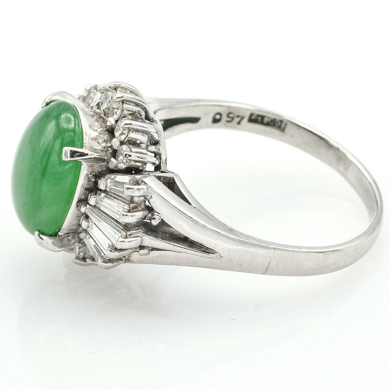 Vintage Platinum Green Jadeite & 1.21 TCW Diamond Ring