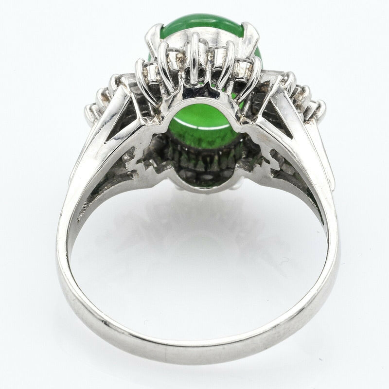 Vintage Platinum Green Jadeite & 1.21 TCW Diamond Ring