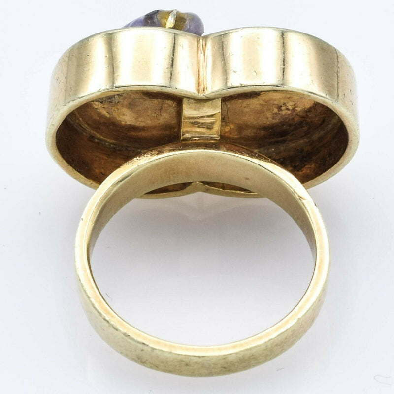 Vintage 14K Yellow Gold Lavender Jade Koi Fish Ring