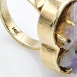 Vintage 14K Yellow Gold Lavender Jade Koi Fish Ring