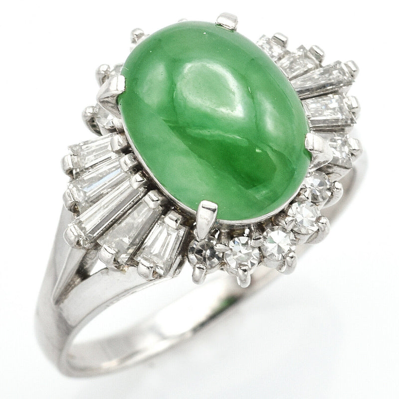 Vintage Platinum Green Jadeite & 1.21 TCW Diamond Ring