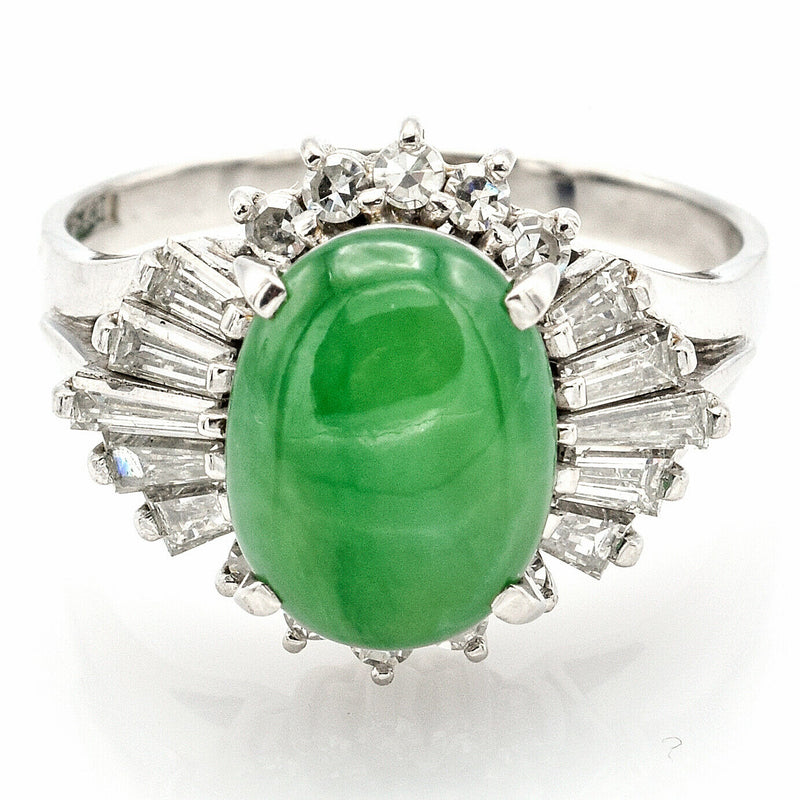 Vintage Platinum Green Jadeite & 1.21 TCW Diamond Ring