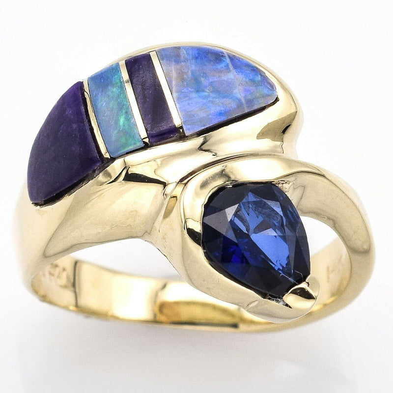 Vintage 14K Yellow Gold Sapphire & Opal Band Ring