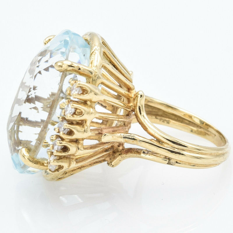 Vintage 14K Yellow Gold Aquamarine & Diamond Ring