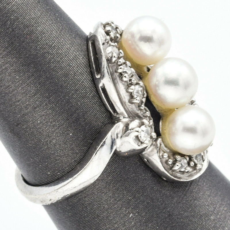 Vintage 14K White Gold Sea Pearl & Diamond Art Deco Ring