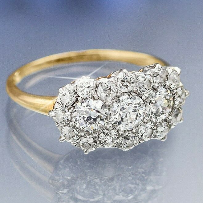 Antique 18K Yellow & White Gold 2.33 TCW Diamond Cluster Band Ring