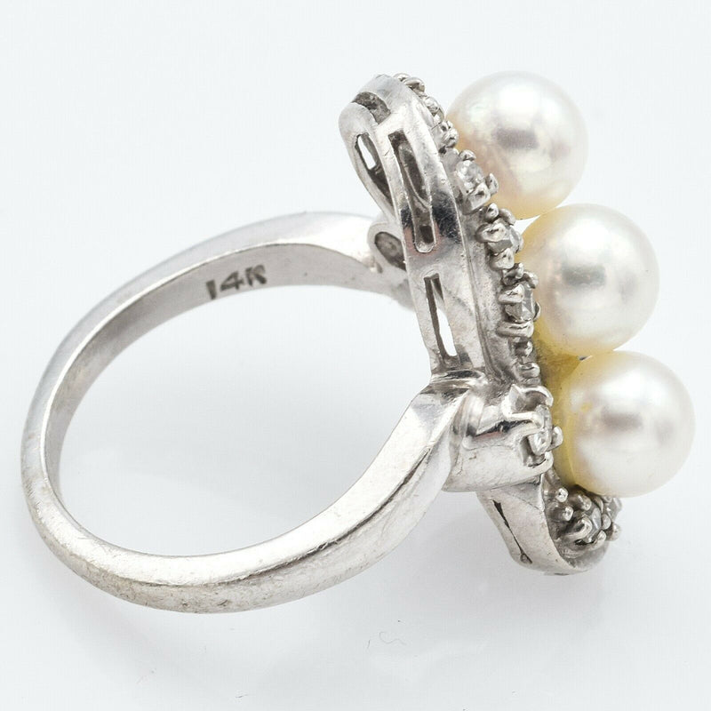 Vintage 14K White Gold Sea Pearl & Diamond Art Deco Ring