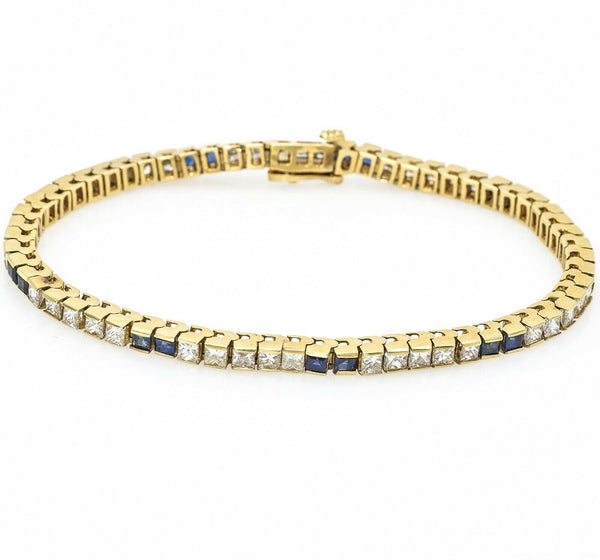 Estate 18K Yellow Gold Sapphire & Diamond Tennis Bracelet