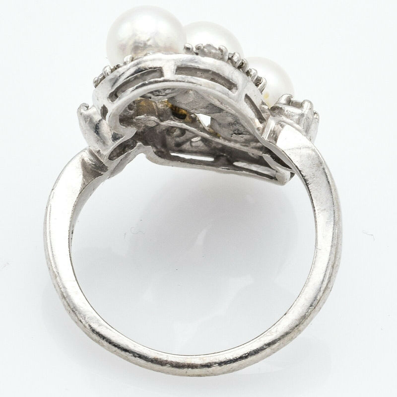 Vintage 14K White Gold Sea Pearl & Diamond Art Deco Ring