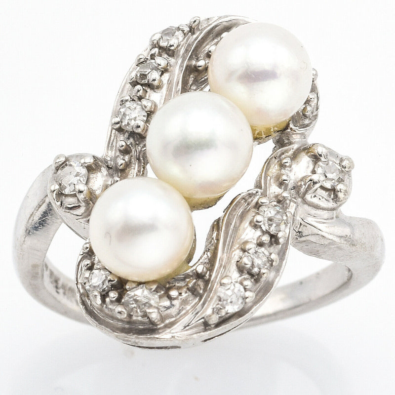 Vintage 14K White Gold Sea Pearl & Diamond Art Deco Ring