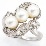 Vintage 14K White Gold Sea Pearl & Diamond Art Deco Ring