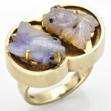 Vintage 14K Yellow Gold Lavender Jade Koi Fish Ring