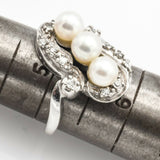 Vintage 14K White Gold Sea Pearl & Diamond Art Deco Ring