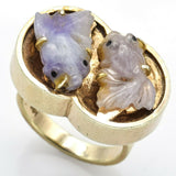Vintage 14K Yellow Gold Lavender Jade Koi Fish Ring