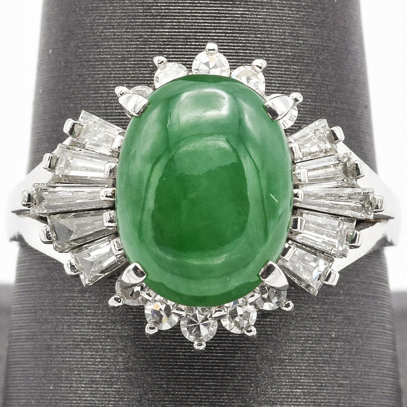 Vintage Platinum Green Jadeite & 1.21 TCW Diamond Ring
