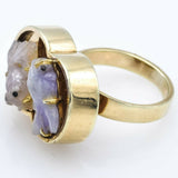 Vintage 14K Yellow Gold Lavender Jade Koi Fish Ring