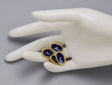 Vintage JHB Signed 18K Yellow Gold Blue Enamel Oval Cufflinks