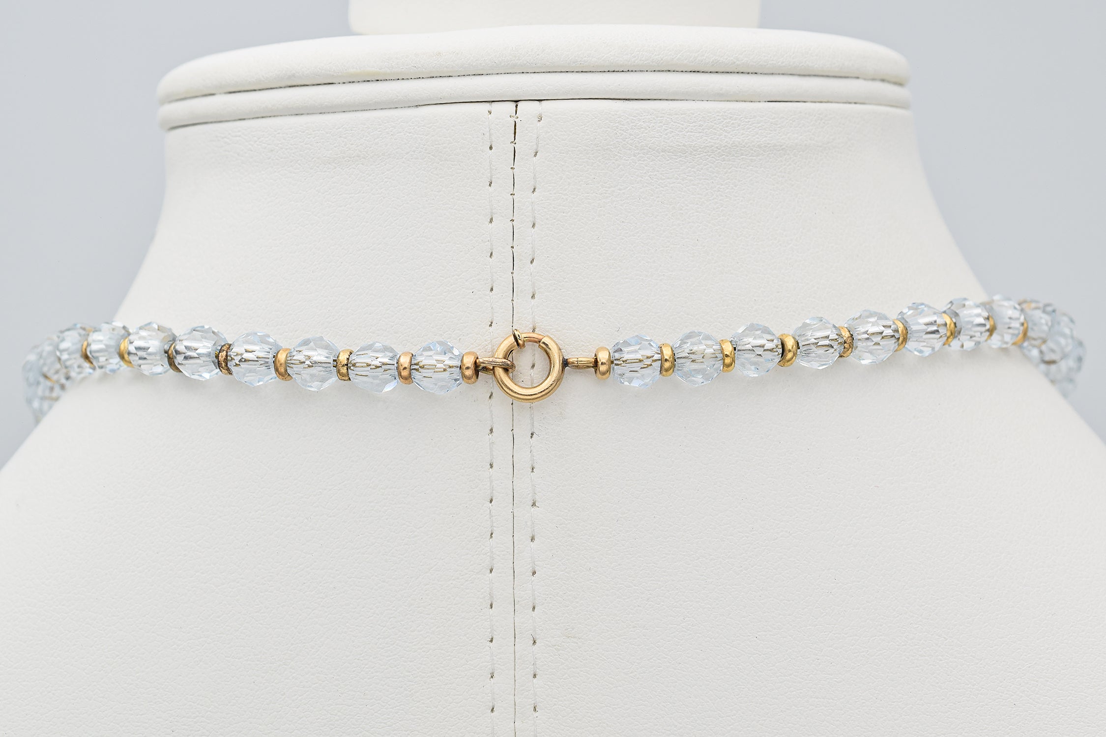 Antique 14K Yellow Gold Blue Crystal Faceted Beaded Strand Necklace